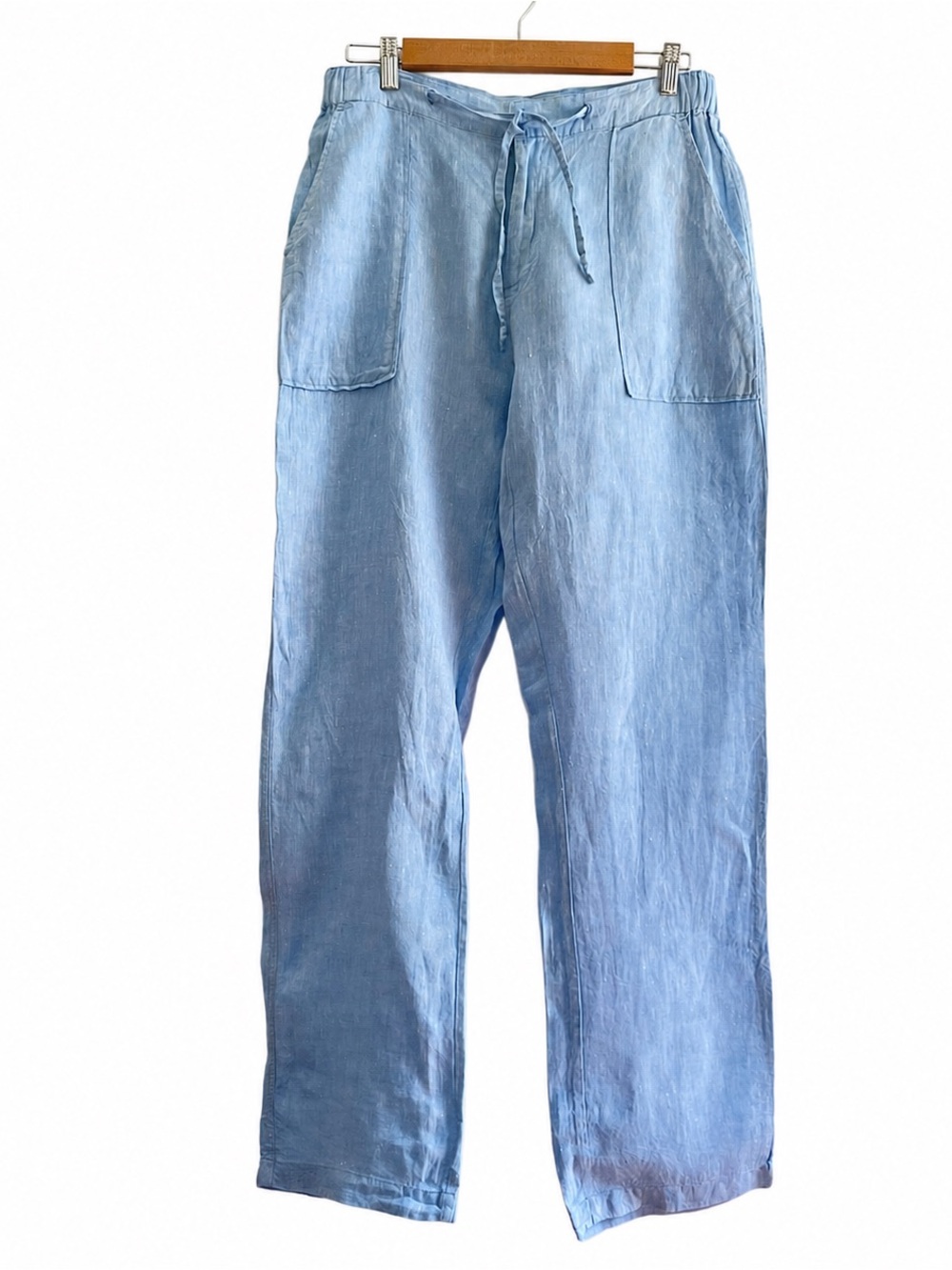 Bohio Linen Drawstring Pants L Relaxed Coastal Minimalist Beach Resort Straight